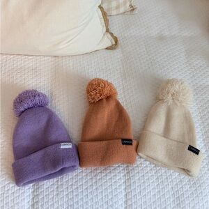 Cash and Co Baby Pom-Pom Beanie Set - Purple, Orange, Cream XS